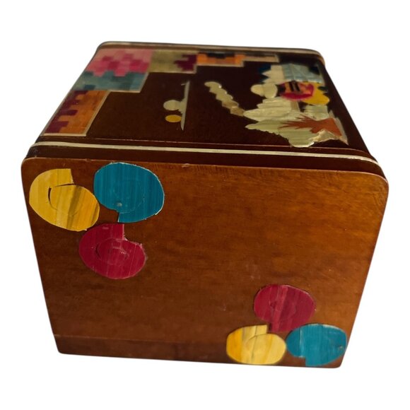 Handcrafted Wood Tea Box – Ecuador Inlaid Design – “Té” Storage – Colorful Marqu - Picture 2 of 5